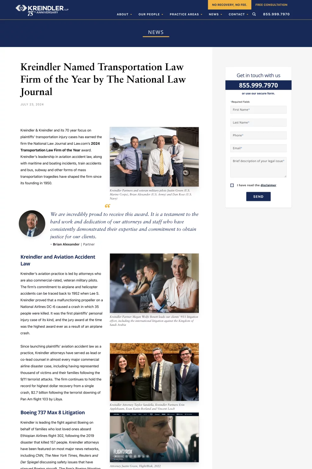 Aviation lawyer Kreindler marketing materials 