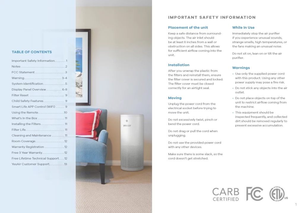 YesAir air purifier maketing materials 